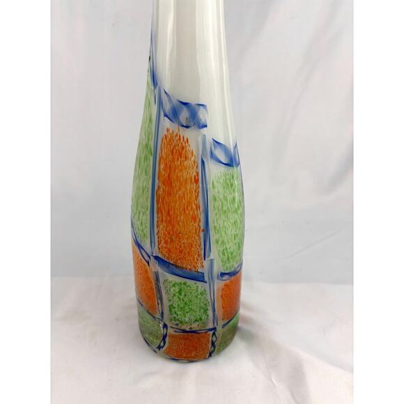 VTG Murano Scavo Multi-Colored Cased Art Glass Vase Narrow Neck 18" MCM 1980s - Picture 11 of 12